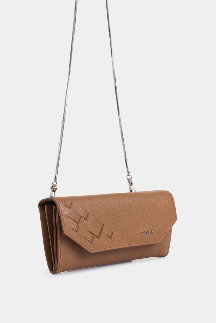 Vélez Porta Chequera Kauai Cuero Mujer Detalle Tejido Miel-1