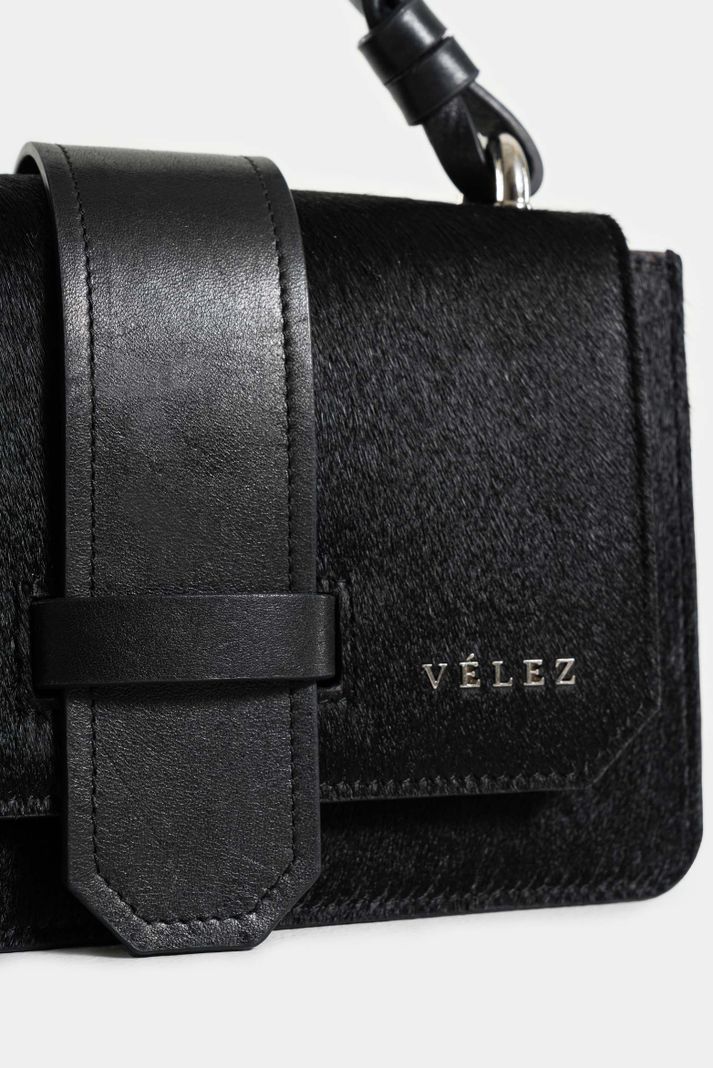 Vélez Mini Bowling Garniel Cuero Mujer Textura Pelo Negro-3