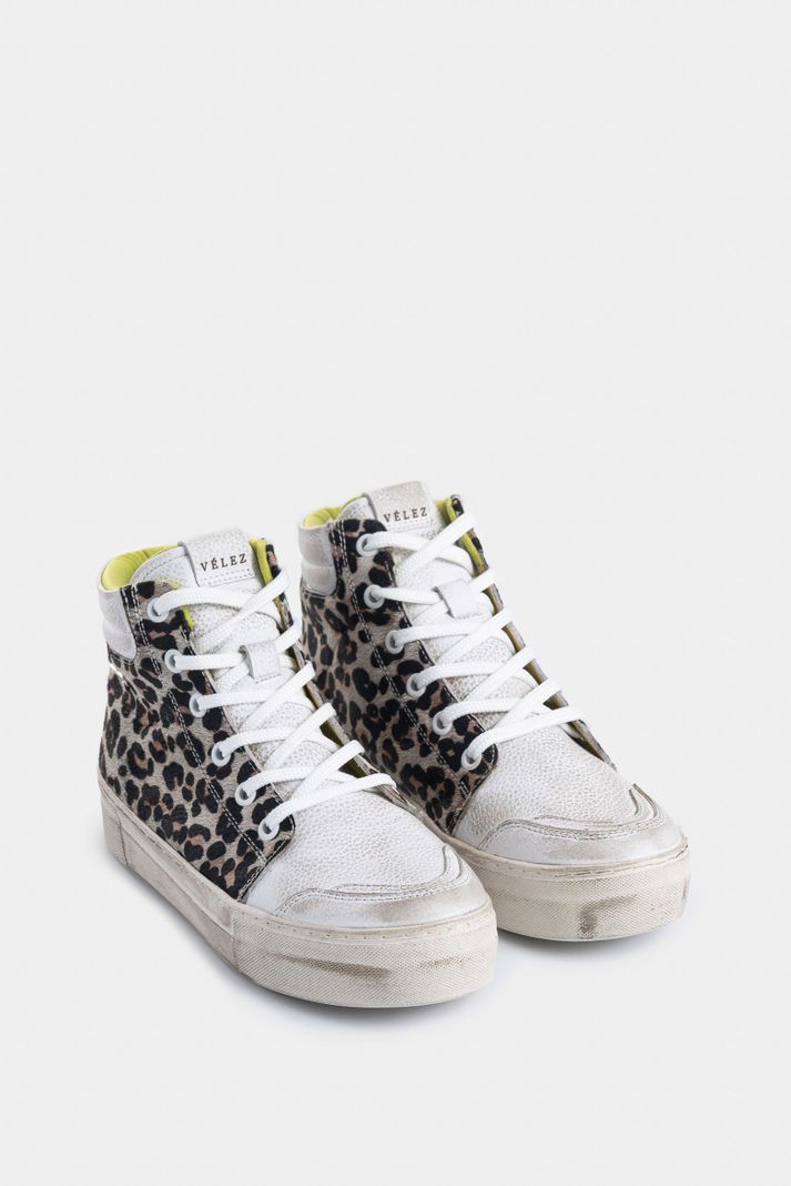 Vélez Zapatillas Alba De Cuero Para Mujer Animal Print Blanco-1