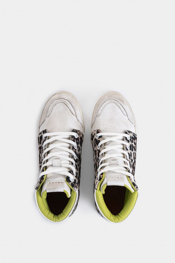 Vélez Zapatillas Alba De Cuero Para Mujer Animal Print Blanco-3