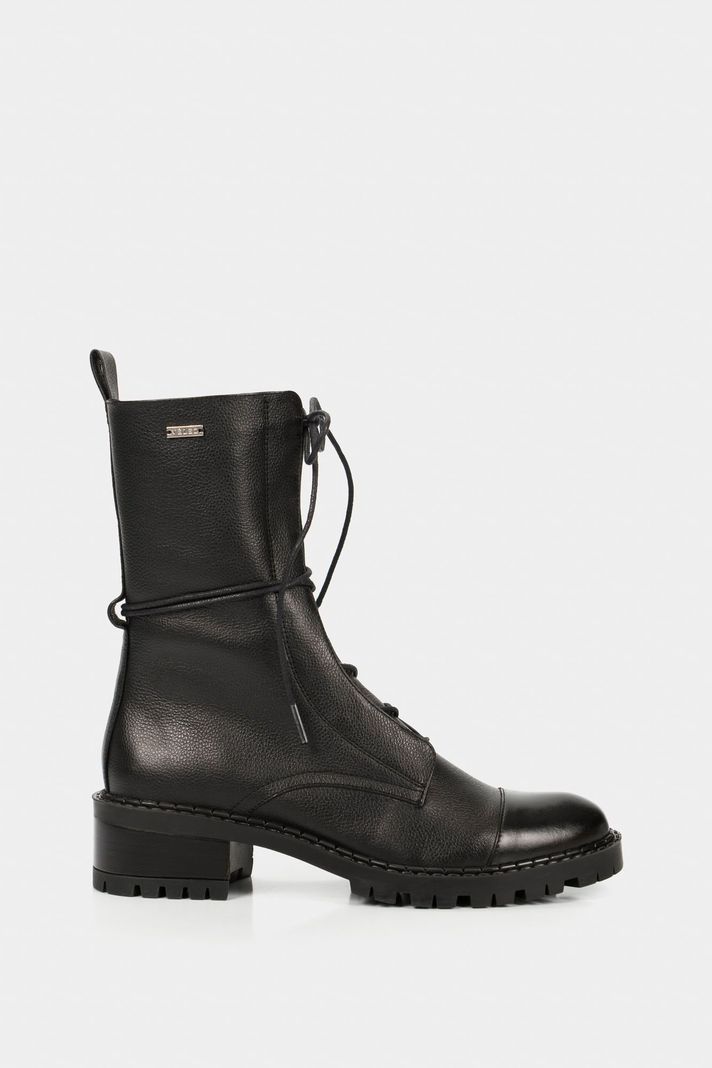 Vélez Botines Militar Paramo De Cuero Mujer Cordones Negro-0