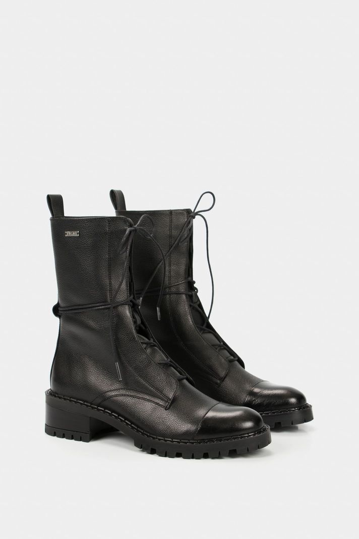 Vélez Botines Militar Paramo De Cuero Mujer Cordones Negro-1