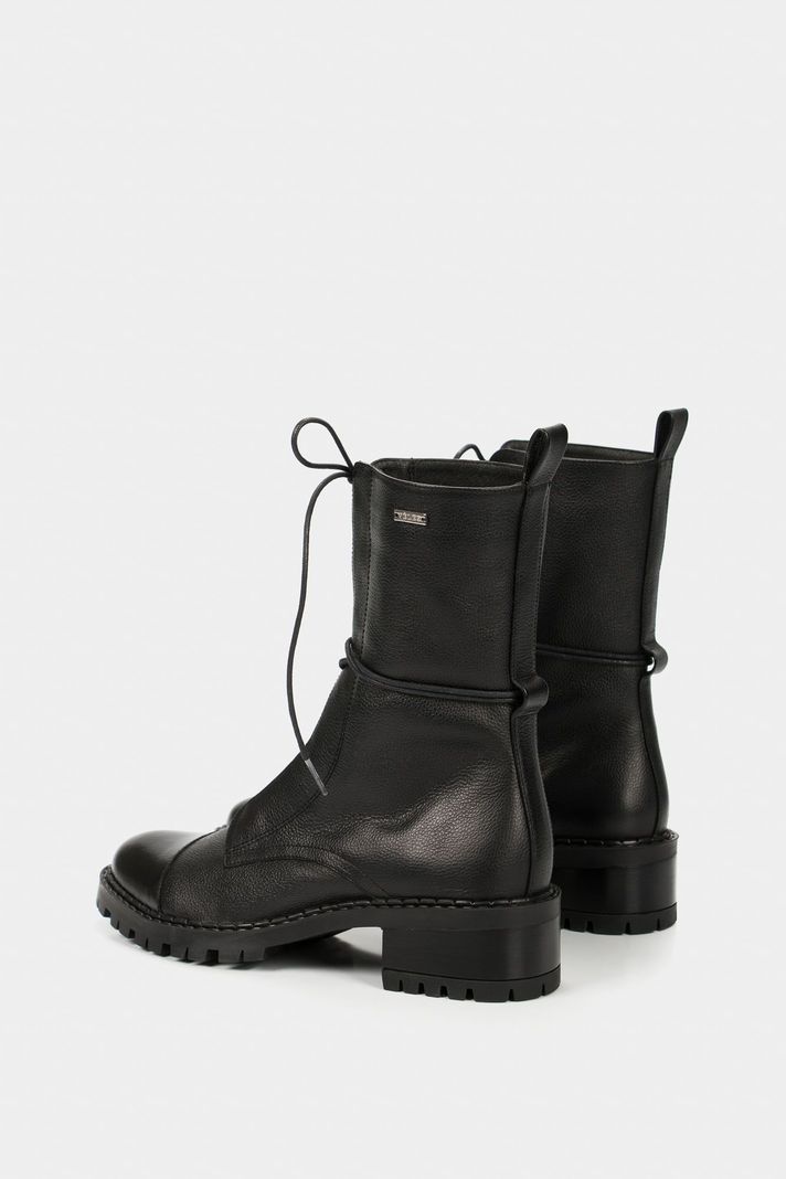 Vélez Botines Militar Paramo De Cuero Mujer Cordones Negro-2