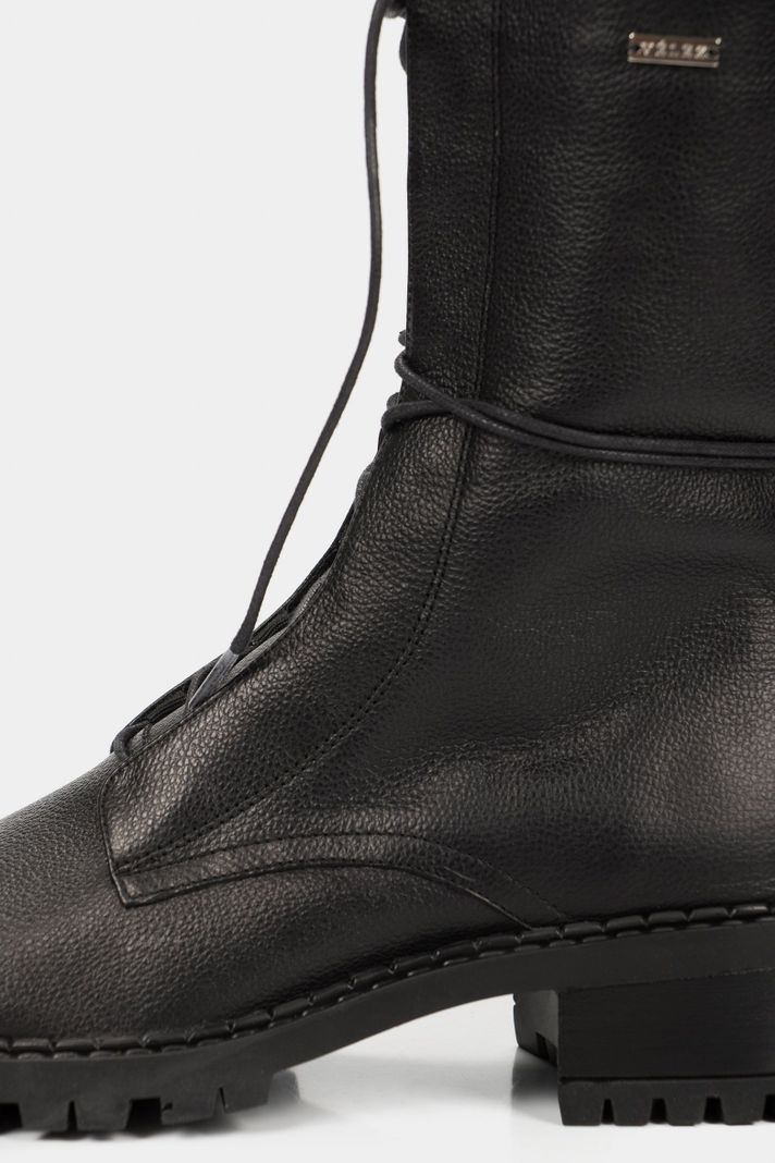 Vélez Botines Militar Paramo De Cuero Mujer Cordones Negro-4