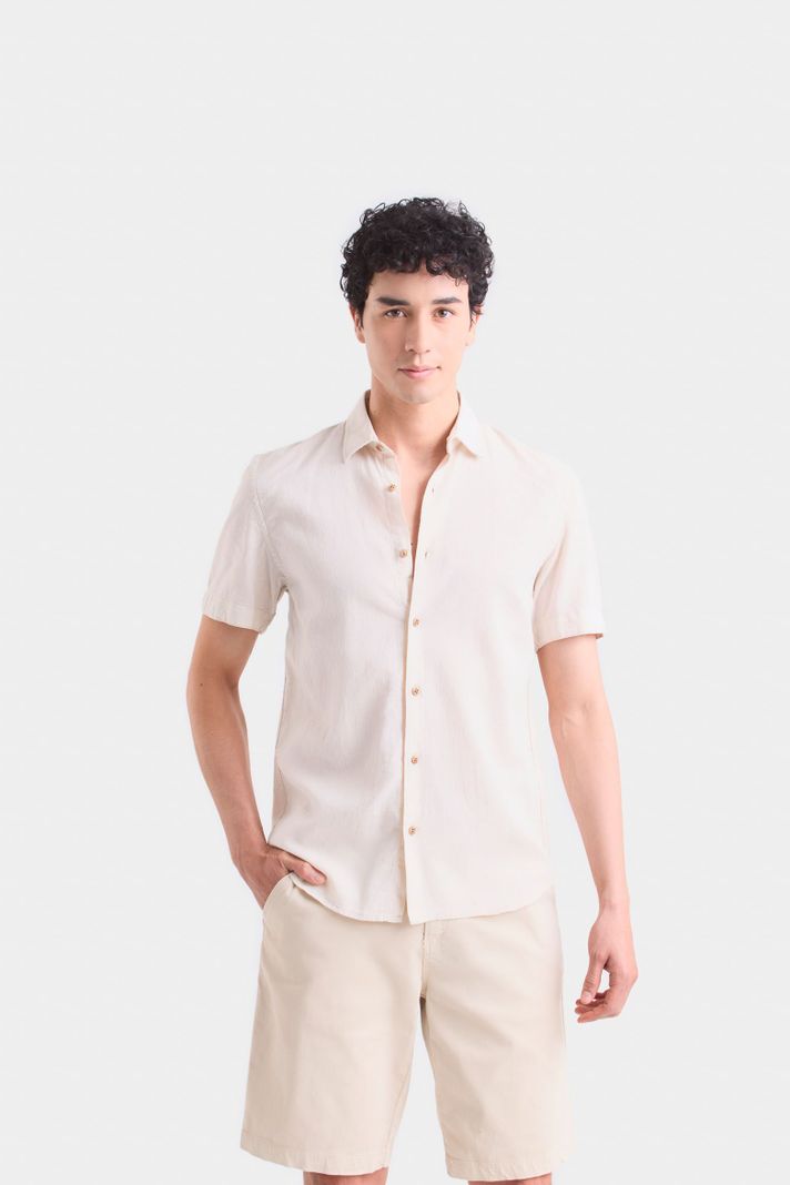 Vélez Camisa Semi Lino Caribe Para Hombre Manga Corta Arena-0