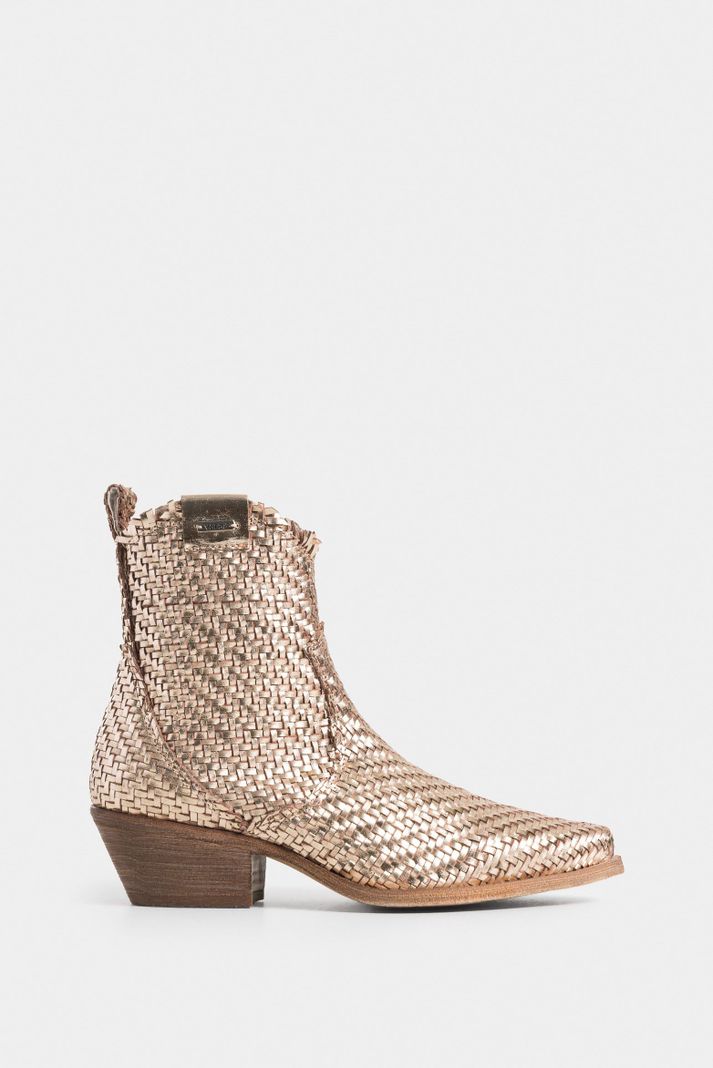 Vélez Botines Uyuni Cuero Para Mujer Capellada Tejida Arena-0