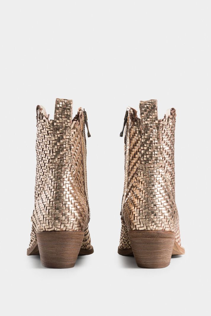 Vélez Botines Uyuni Cuero Para Mujer Capellada Tejida Arena-2