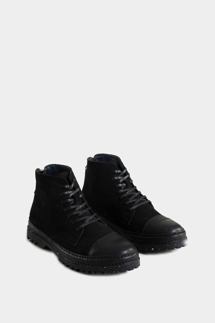 Vélez Botas Zipper De Cuero Hombre Cremallera En Talón Negro-1