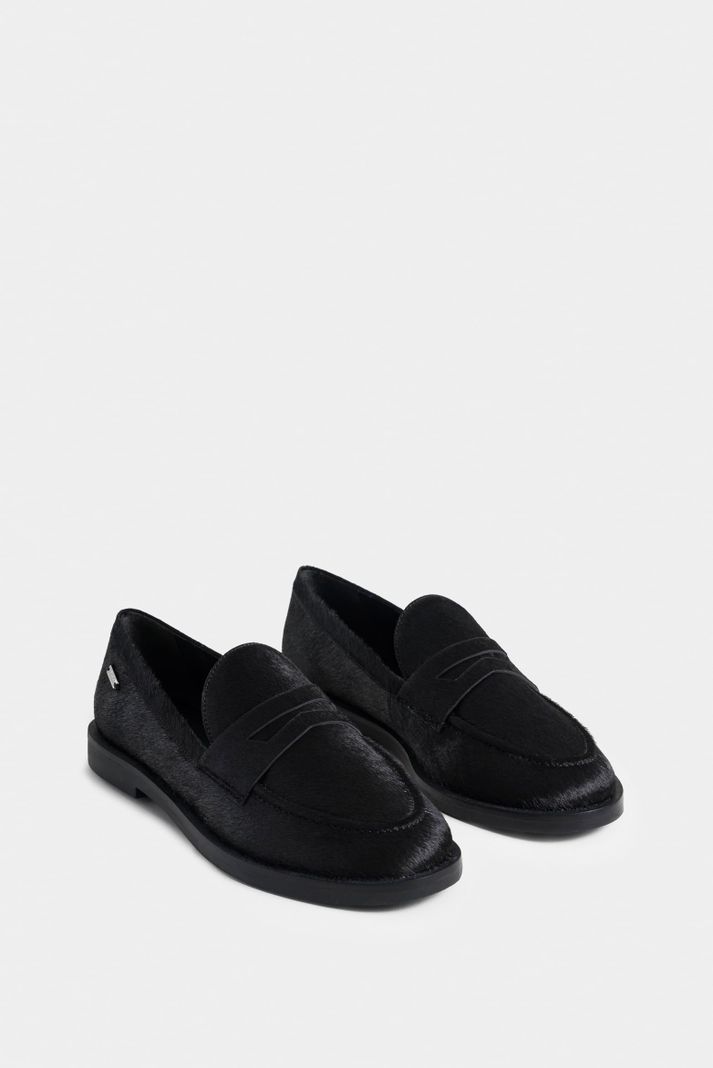 Vélez Mocasín Papyris Cuero Pelo Mujer MiniTaches Negro-1