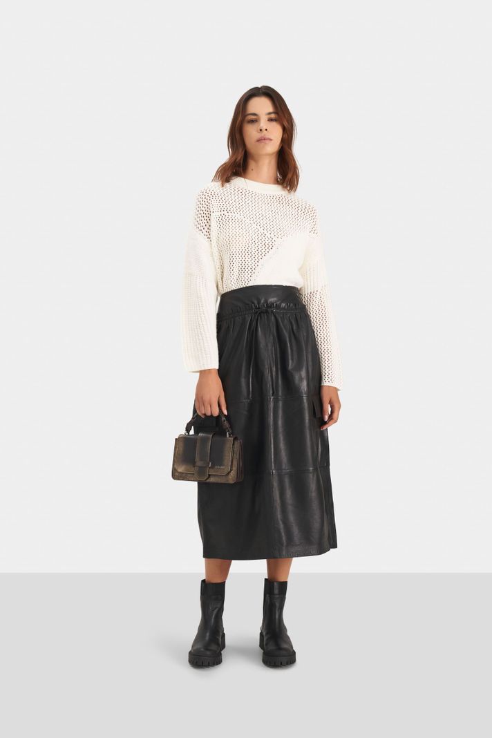 Vélez Falda Gobi Cuero Para Mujer Silueta Tipo Cargo Negro-0
