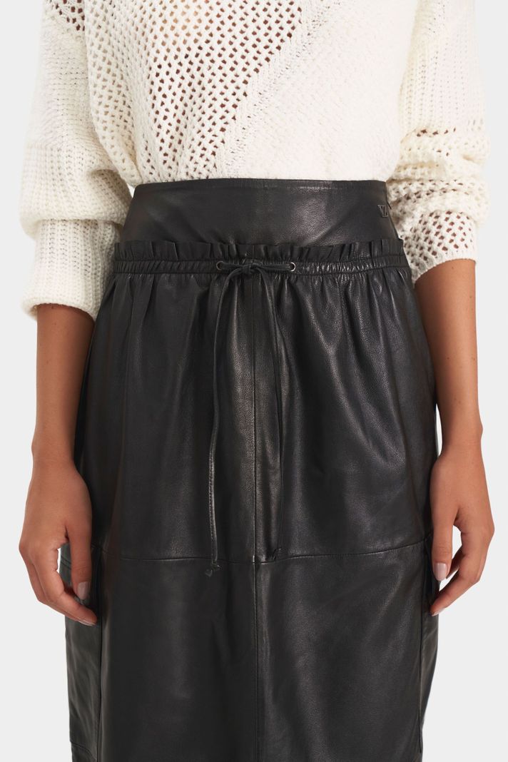 Vélez Falda Gobi Cuero Para Mujer Silueta Tipo Cargo Negro-1
