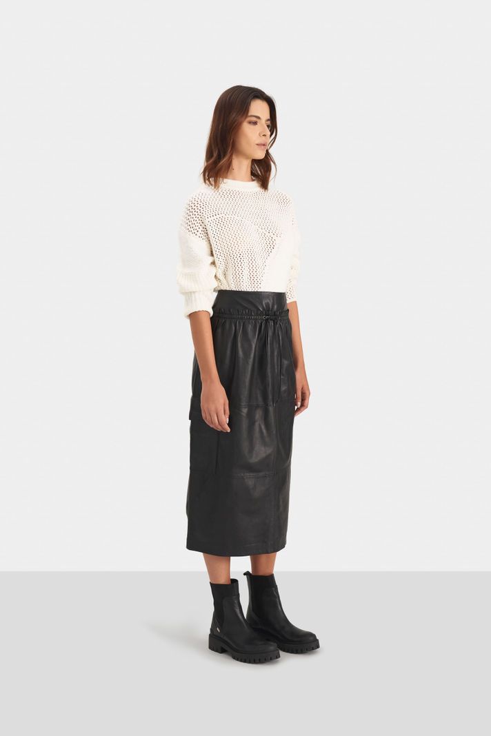 Vélez Falda Gobi Cuero Para Mujer Silueta Tipo Cargo Negro-2
