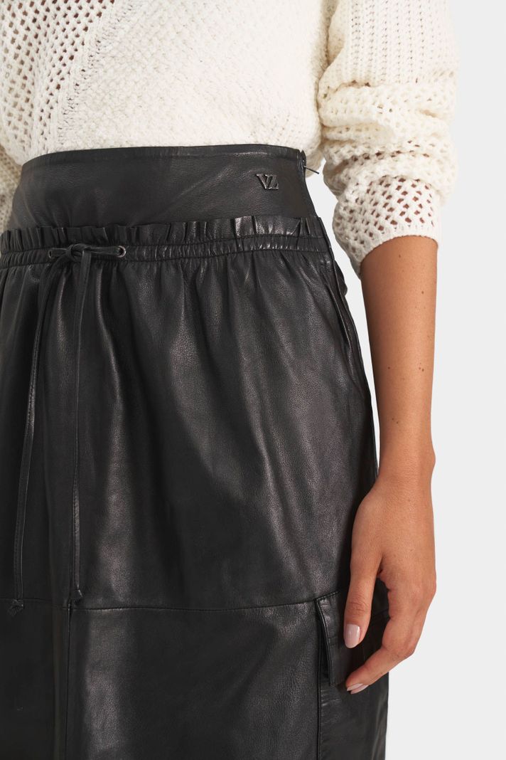 Vélez Falda Gobi Cuero Para Mujer Silueta Tipo Cargo Negro-3