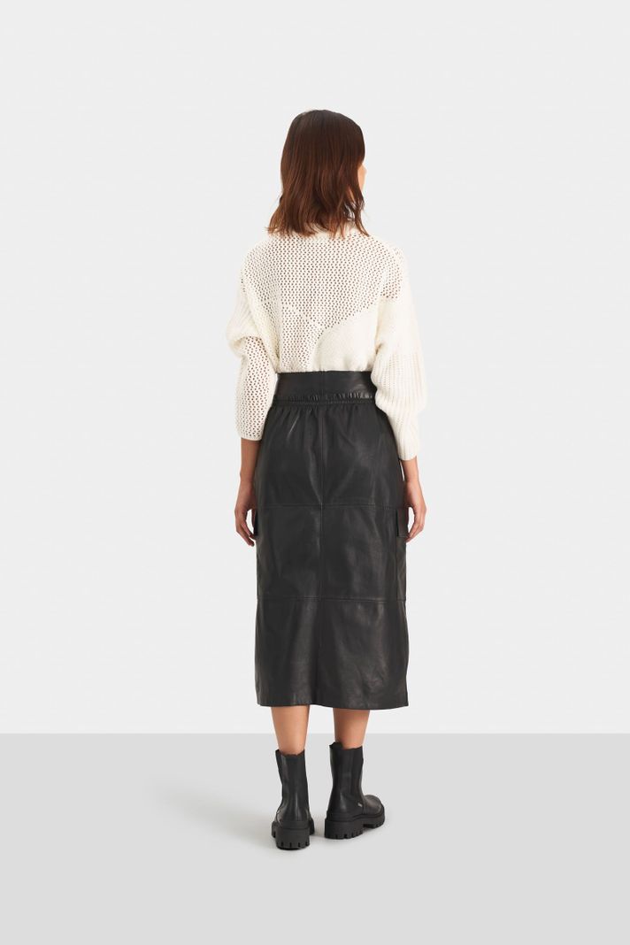 Vélez Falda Gobi Cuero Para Mujer Silueta Tipo Cargo Negro-4