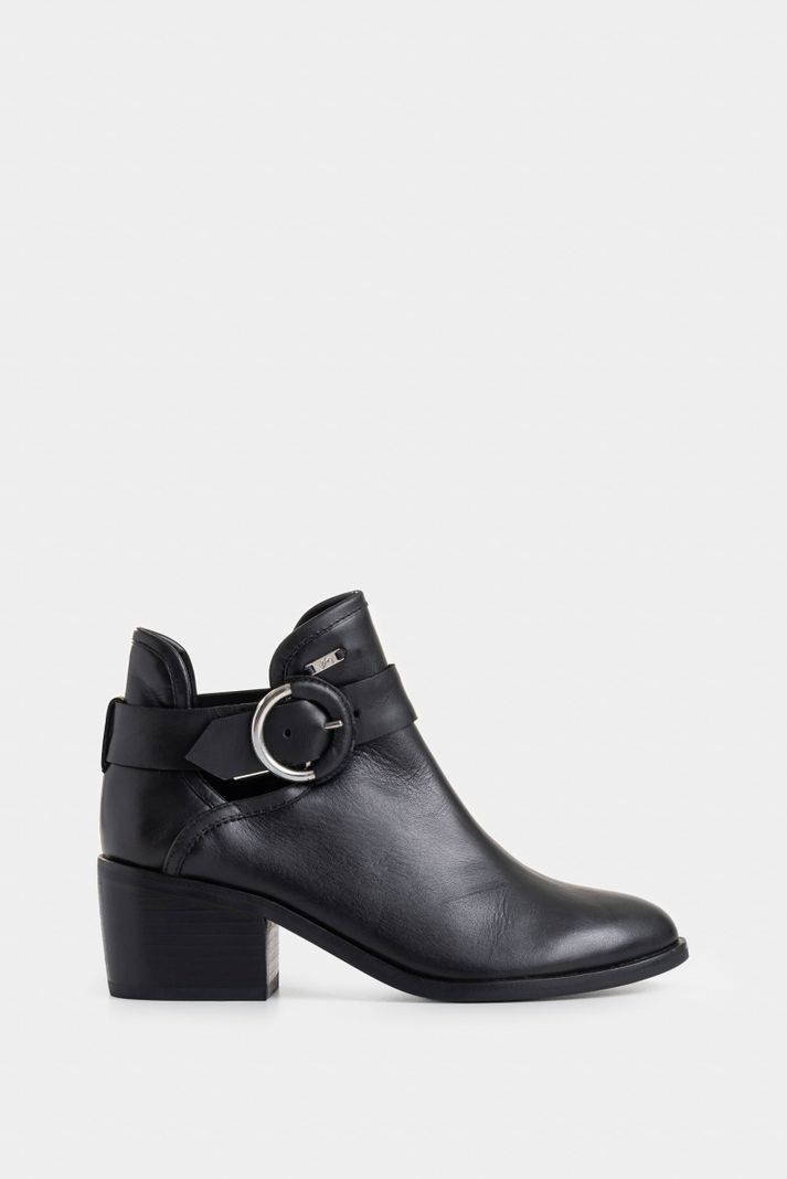 Vélez Botines Tacón Campina De Cuero Hebilla Negro-0