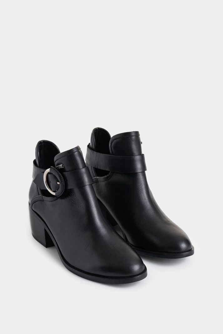 Vélez Botines Tacón Campina De Cuero Hebilla Negro-1