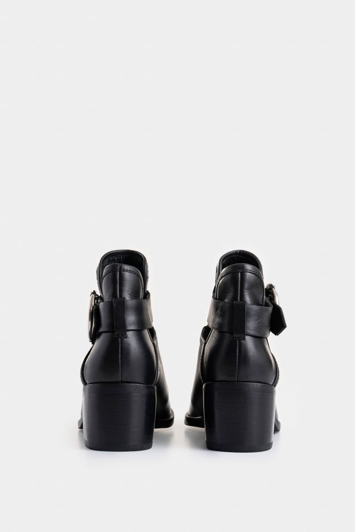 Vélez Botines Tacón Campina De Cuero Hebilla Negro-2