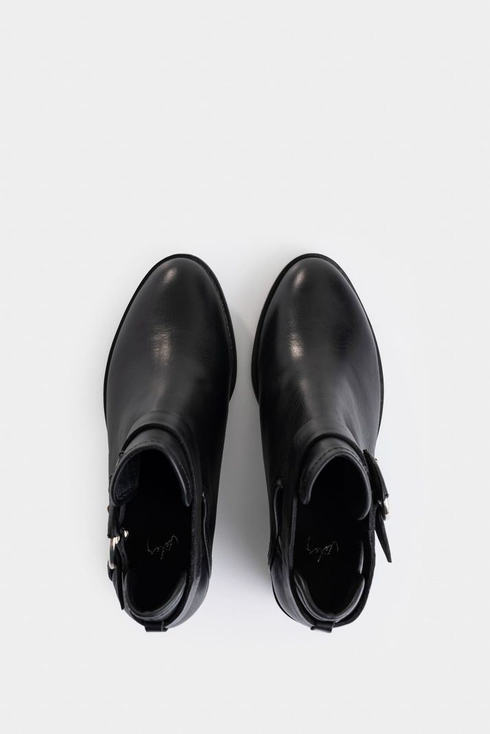 Vélez Botines Tacón Campina De Cuero Hebilla Negro-3