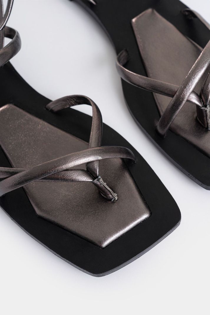 Vélez Sandalia Plana Orión De Cuero Para Mujer Diseño Plata-5