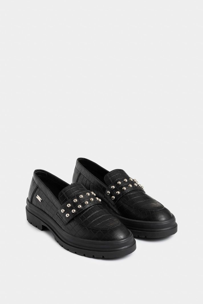 Vélez Mocasines Cuero Folia Para Mujer Detalle Taches Negro-1
