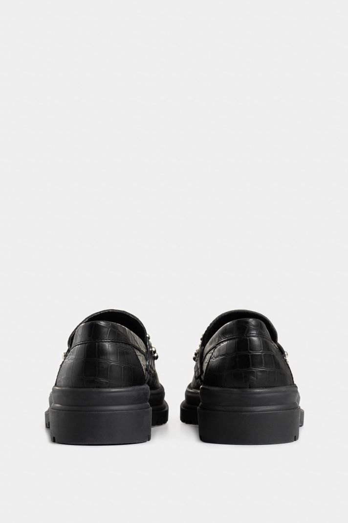 Vélez Mocasines Cuero Folia Para Mujer Detalle Taches Negro-2