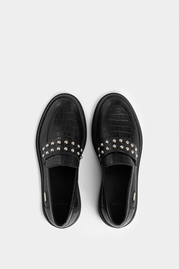 Vélez Mocasines Cuero Folia Para Mujer Detalle Taches Negro-3