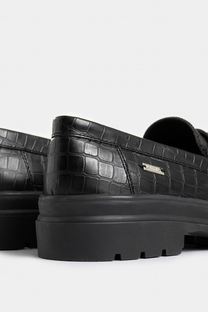 Vélez Mocasines Cuero Folia Para Mujer Detalle Taches Negro-4