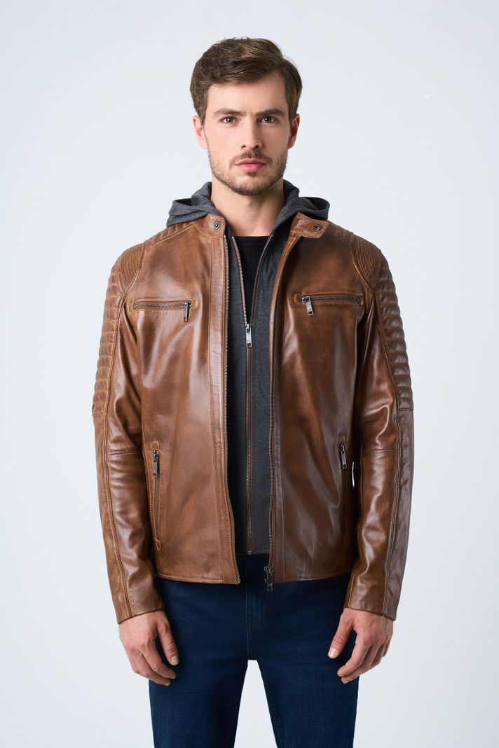 Vélez Casaca Belmont De Cuero Para Hombre Capucha Miel-0