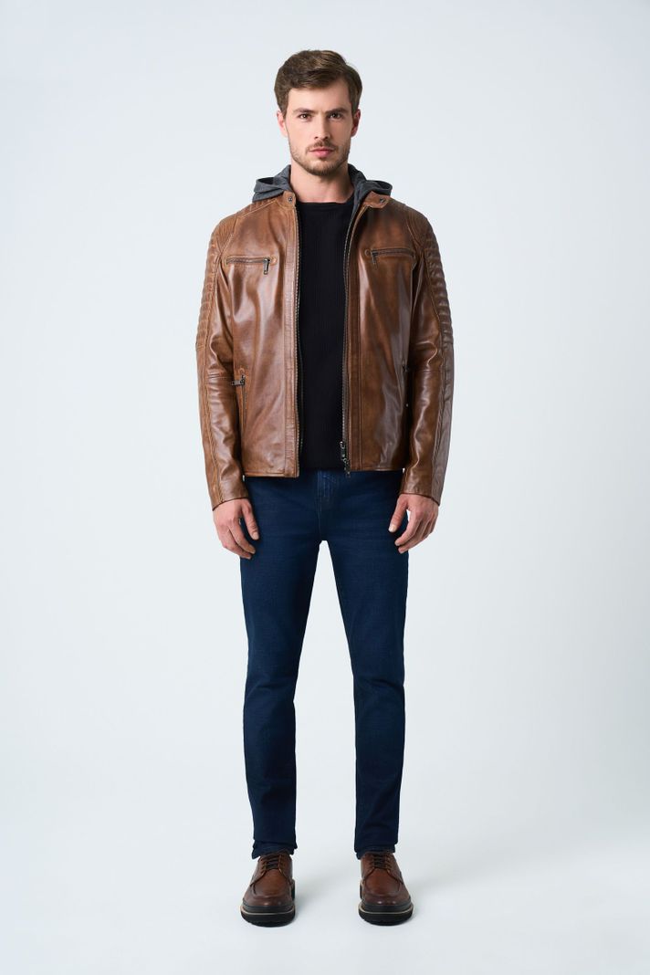 Vélez Casaca Belmont De Cuero Para Hombre Capucha Miel-3