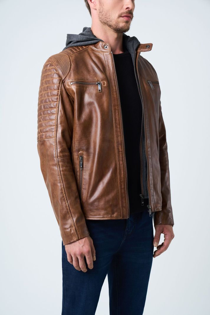 Vélez Casaca Belmont De Cuero Para Hombre Capucha Miel-4