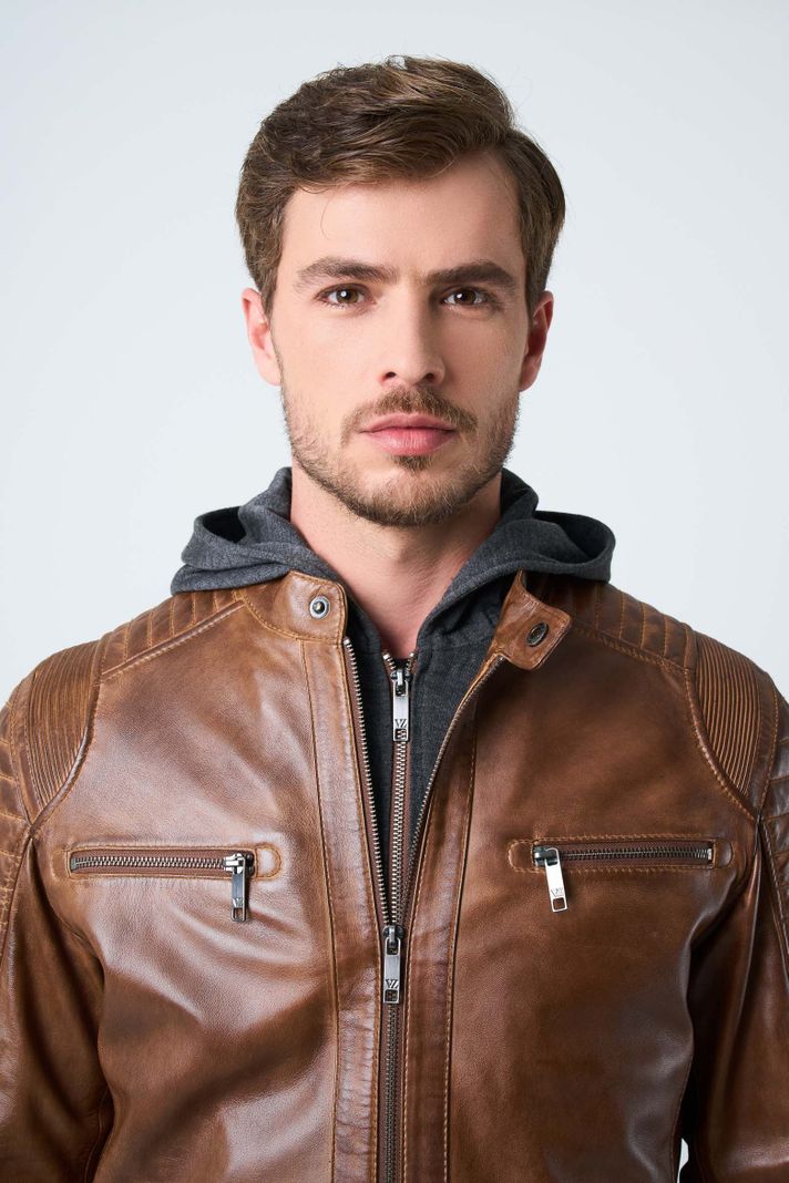 Vélez Casaca Belmont De Cuero Para Hombre Capucha Miel-5