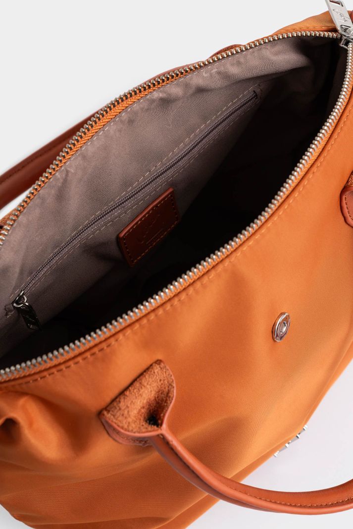 Vélez Bowling Ámbar En Lona Para Mujer Detalle Cuero Miel-4