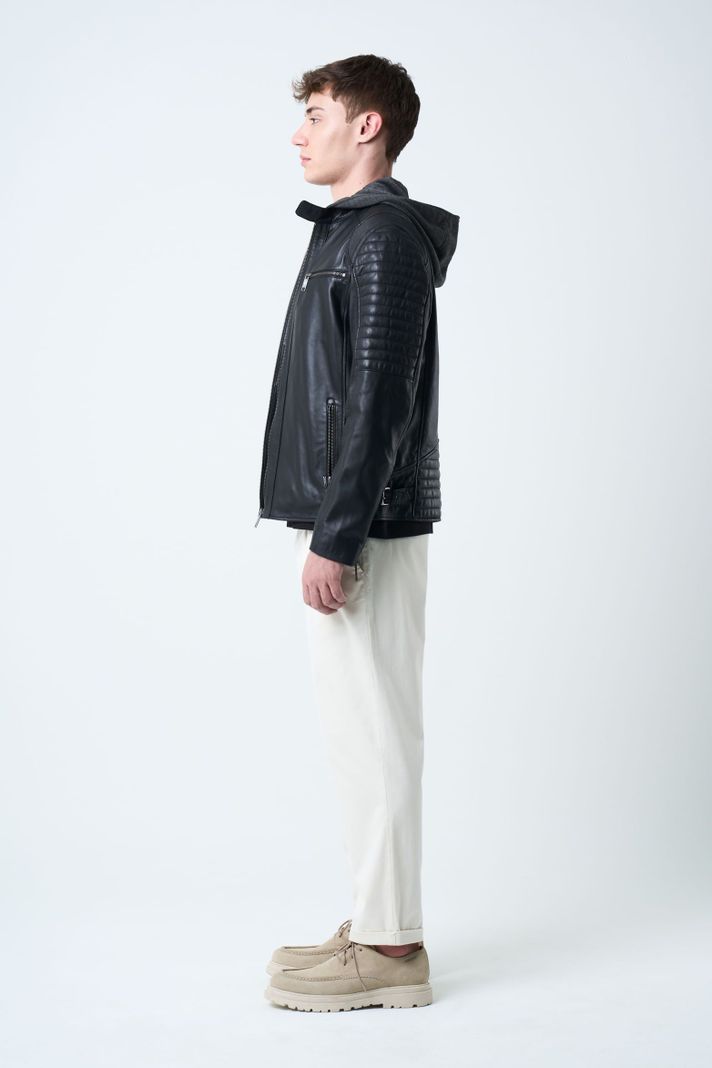 Vélez Casaca Belmont De Cuero Para Hombre Capucha Negro-1