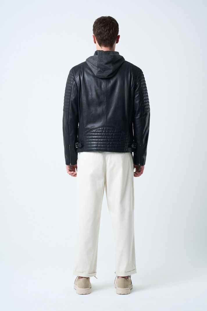 Vélez Casaca Belmont De Cuero Para Hombre Capucha Negro-2