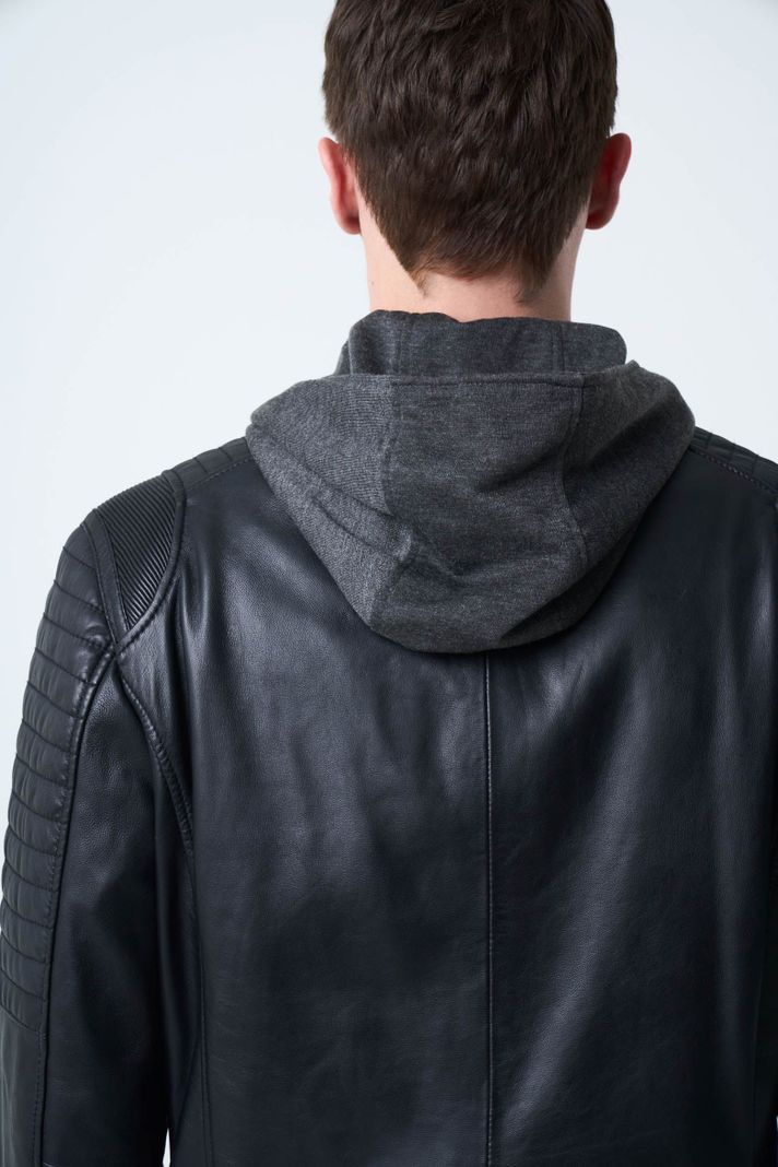 Vélez Casaca Belmont De Cuero Para Hombre Capucha Negro-5