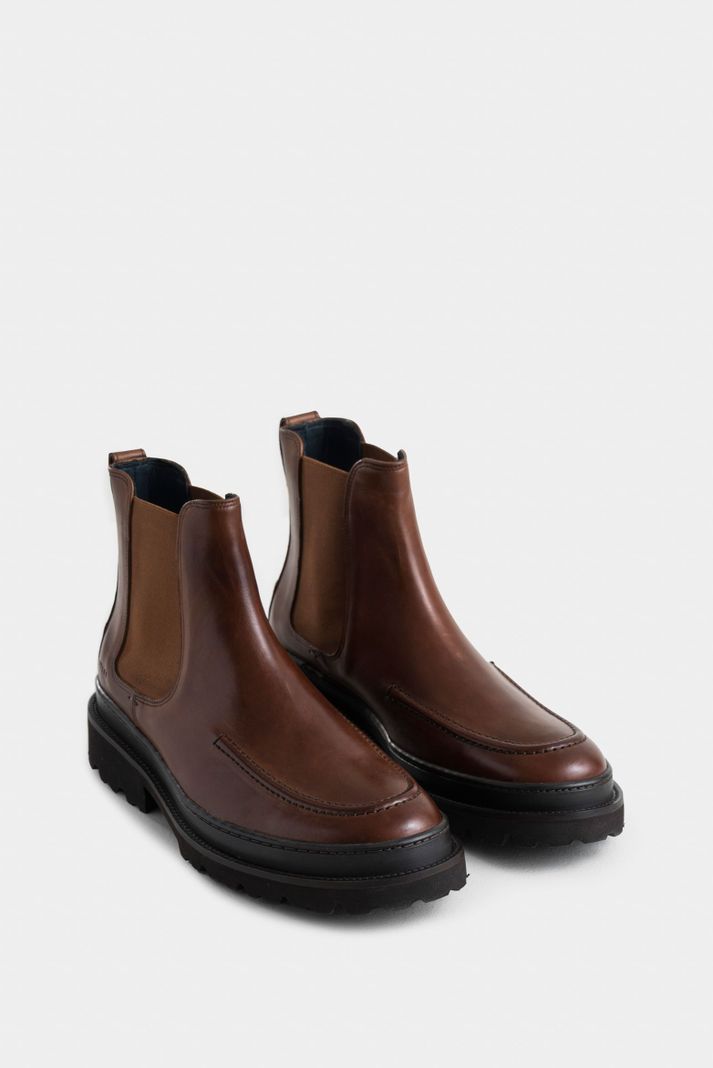 Vélez Botas Ambar Cuero Hombre Detalle Vena En Puntera Miel-1
