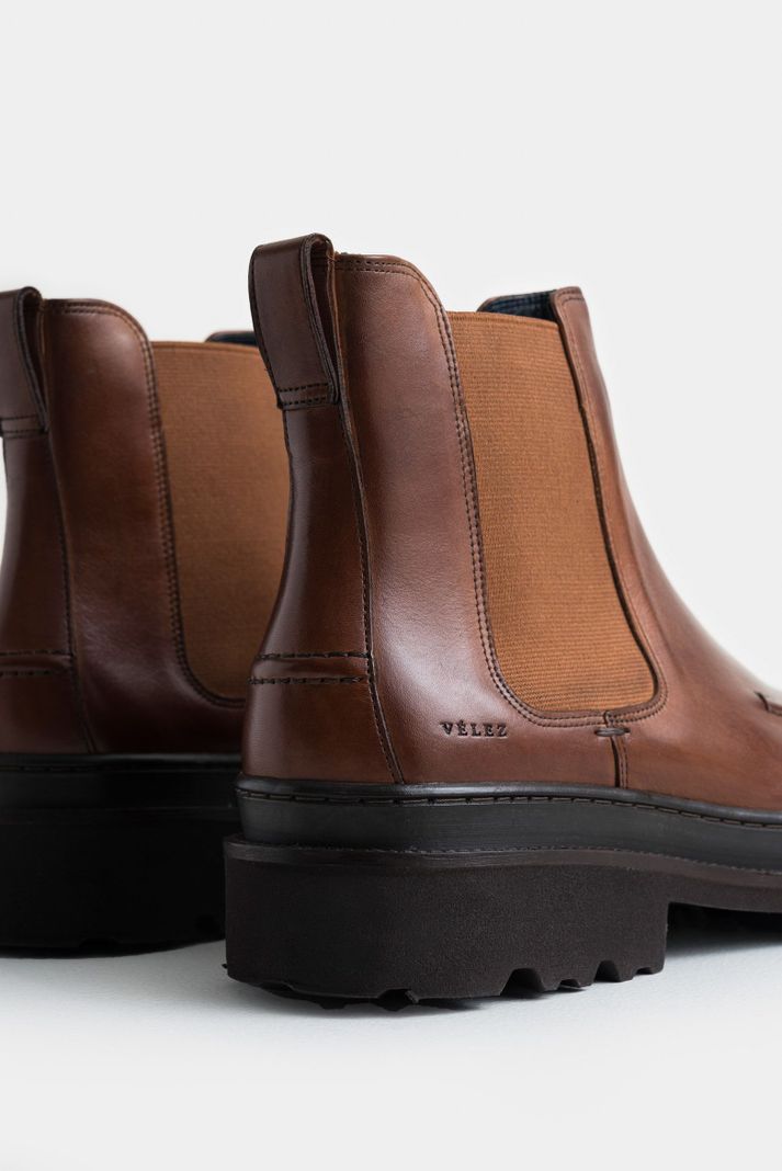 Vélez Botas Ambar Cuero Hombre Detalle Vena En Puntera Miel-3