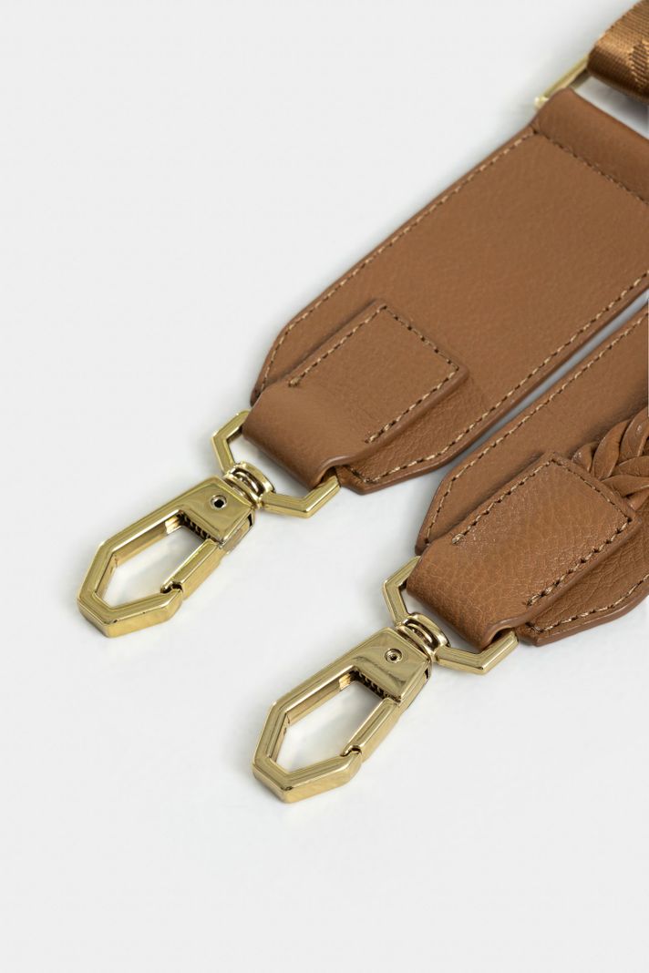 Vélez Cargadera Lirio Cuero Para Mujer Detalle Tejido Miel-2