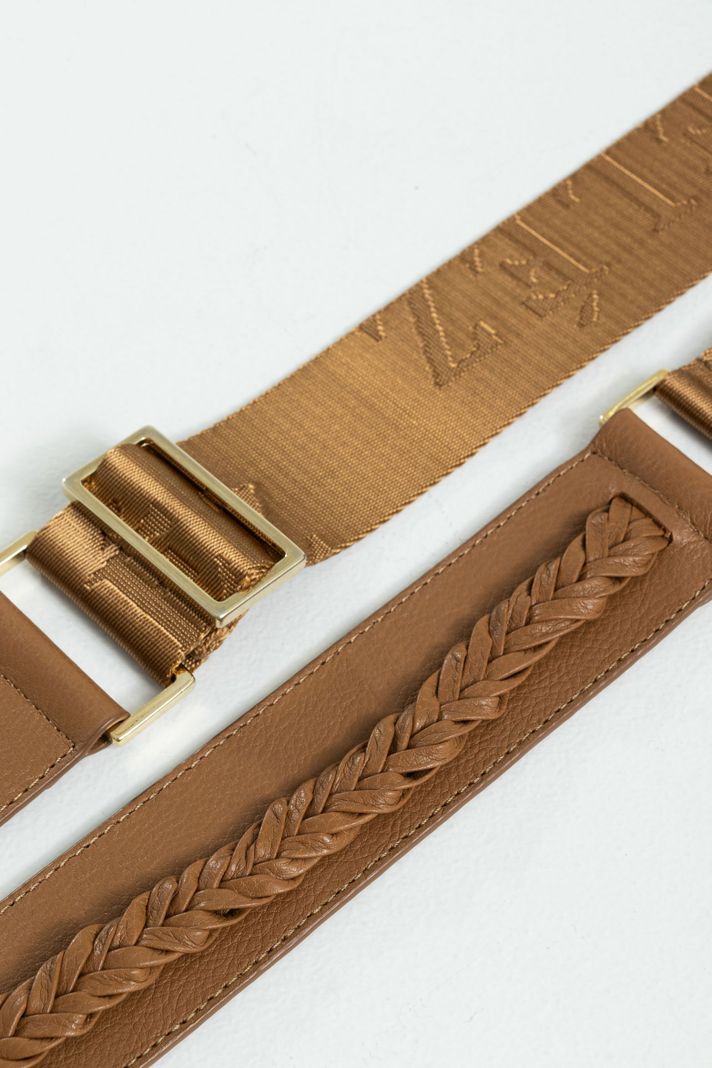 Vélez Cargadera Lirio Cuero Para Mujer Detalle Tejido Miel-3