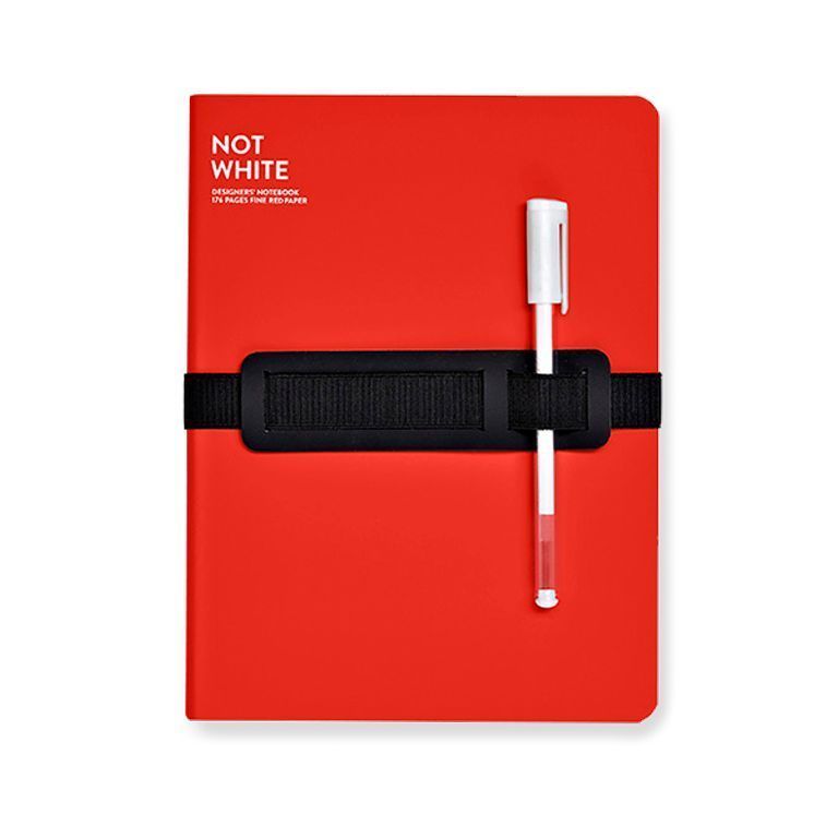 Cuaderno Not White Rojo Nuuna 176 páginas Banda Elástica Lápiz Gel Cubierta Cuero Reciclado-0