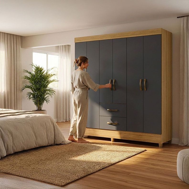 CLOSET MOBI GRIS 6 PUERTAS 2 CAJONES