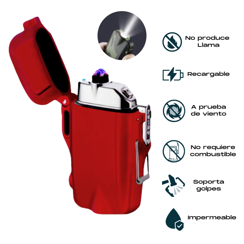 Encendedor Eléctrico Plasma Outdoor • Impermeable • Recargable • Rojo-1