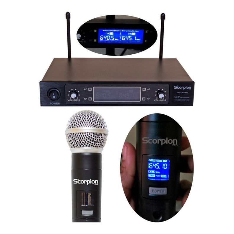 MICROFONO INALAMBRICO DE MANO DOBLE UHF/FQ VAR.SCORPION SMU-N5000-4