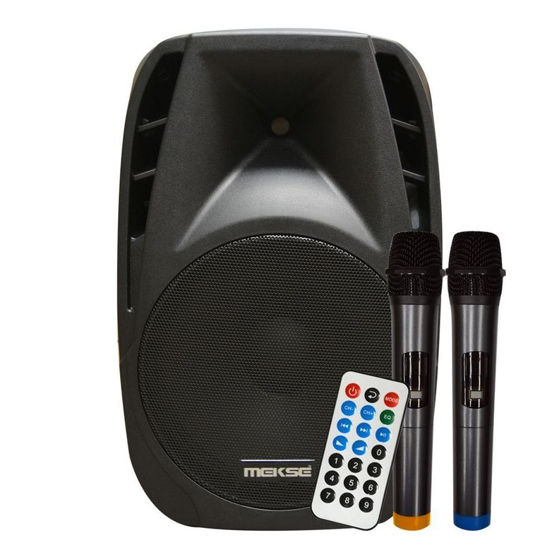 CAJA ACUSTICA PORTABLE RECARGABLE CON 2 MICROFONOS + BLUETOOTH MEKSE