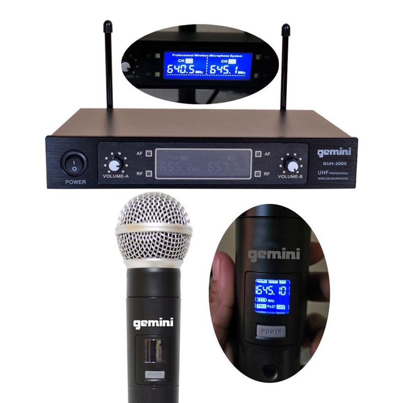 MICROFONO INALAMBRICO DE MANO DOBLE UHF/FQ VARIABLE GUH-2000 GEMINI-4