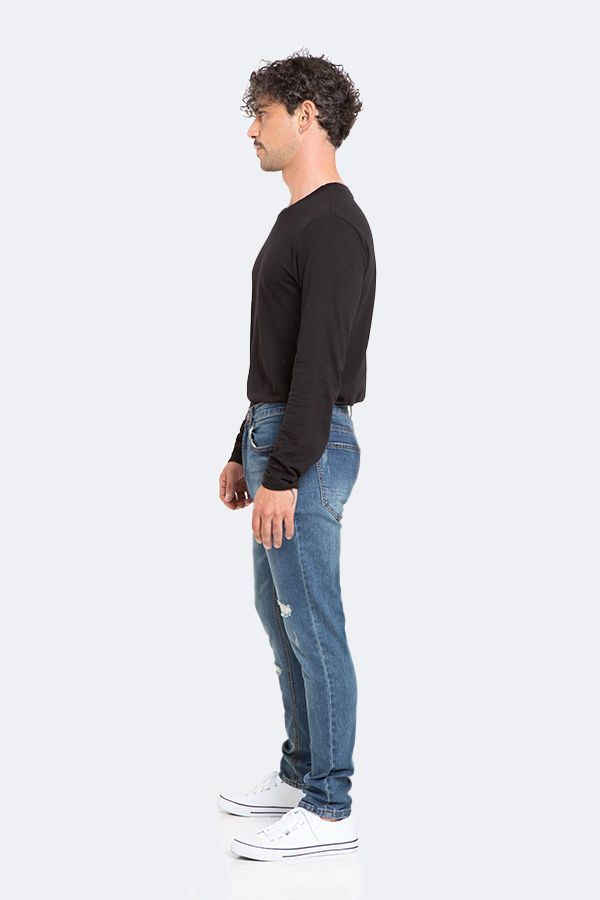 Jeans Hombre Skinny Azul Focalizado Con Destroyer-4