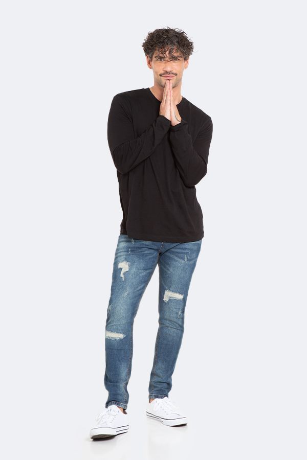 Jeans Hombre Skinny Azul Focalizado Con Destroyer-2