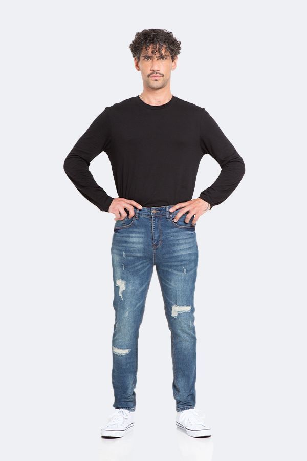 Jeans Hombre Skinny Azul Focalizado Con Destroyer-3