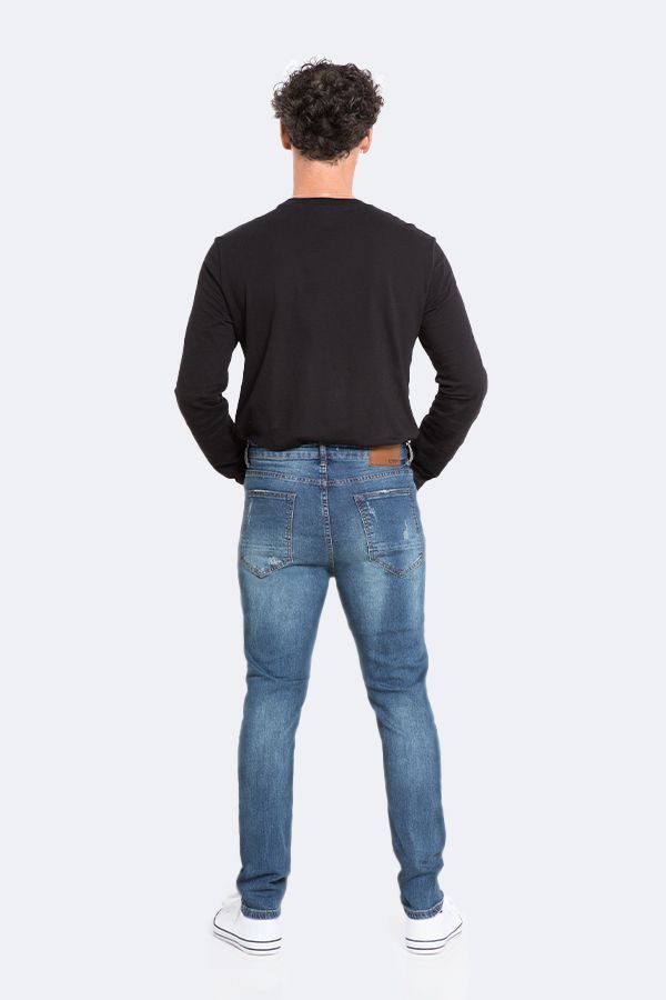 Jeans Hombre Skinny Azul Focalizado Con Destroyer-5