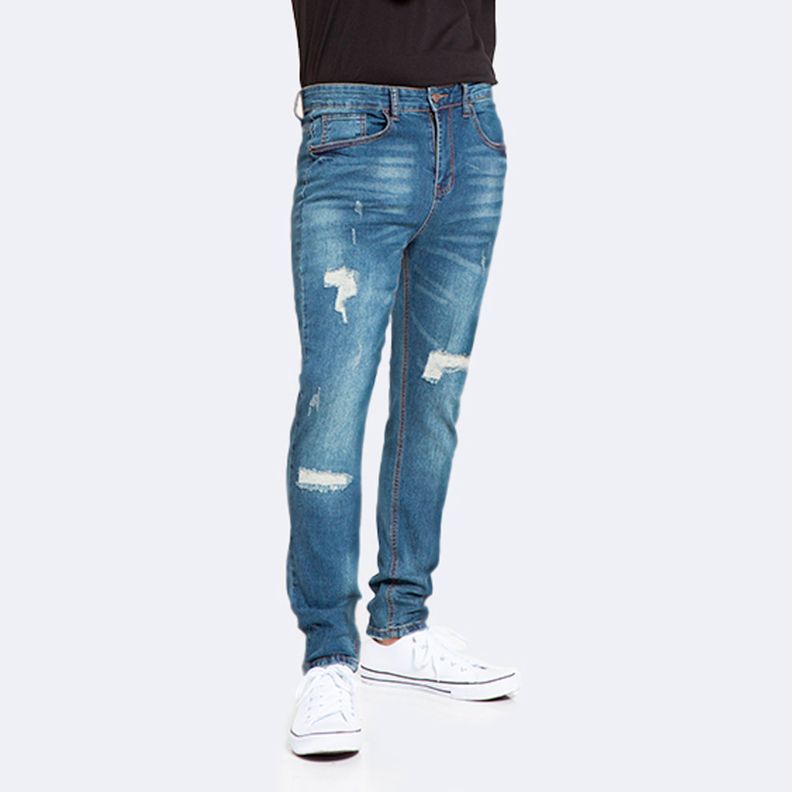 Jeans Hombre Skinny Azul Focalizado Con Destroyer-0